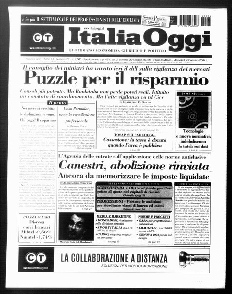 Italia oggi : quotidiano di economia finanza e politica